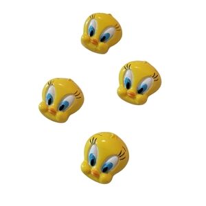 Set Of 4 Tweety Bird Button Covers Novelty Yellow Enamel Looney Tunes Retro